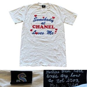 Mega Yacht “Someone at Chanel loves me” T-Shirt women’s size small in white